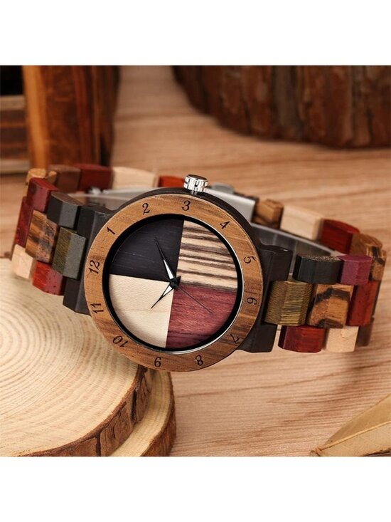 Women\'s Multi Colorful Analog Quartz Couples Bamboo Classic Round Wooden Watch main image 6